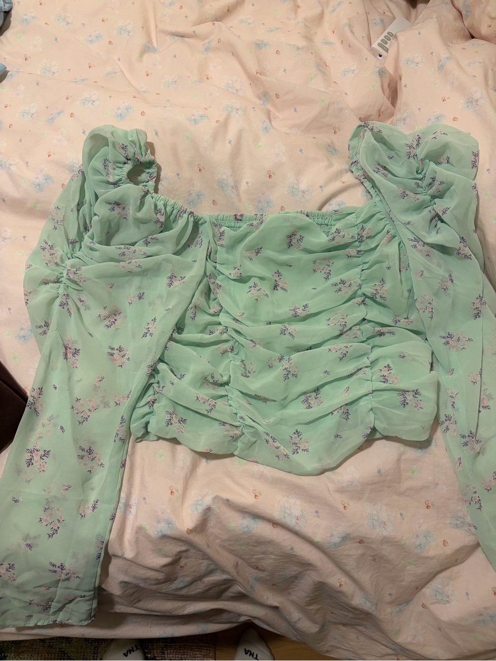 Hm turqoise lavender blouse square neck